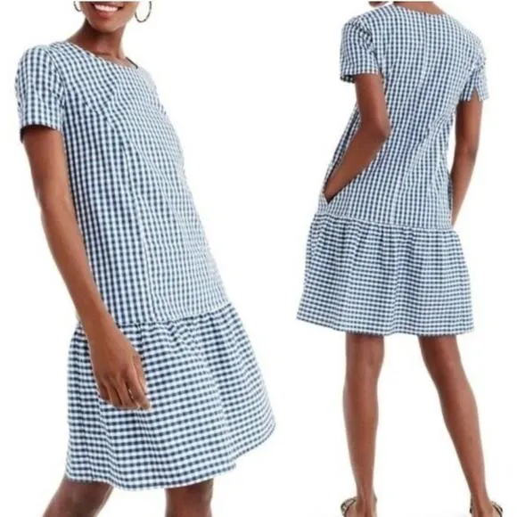 J.Crew Universal Standard X  Mini Dress Gingham Print Poplin Cotton Blue White M - Image 2