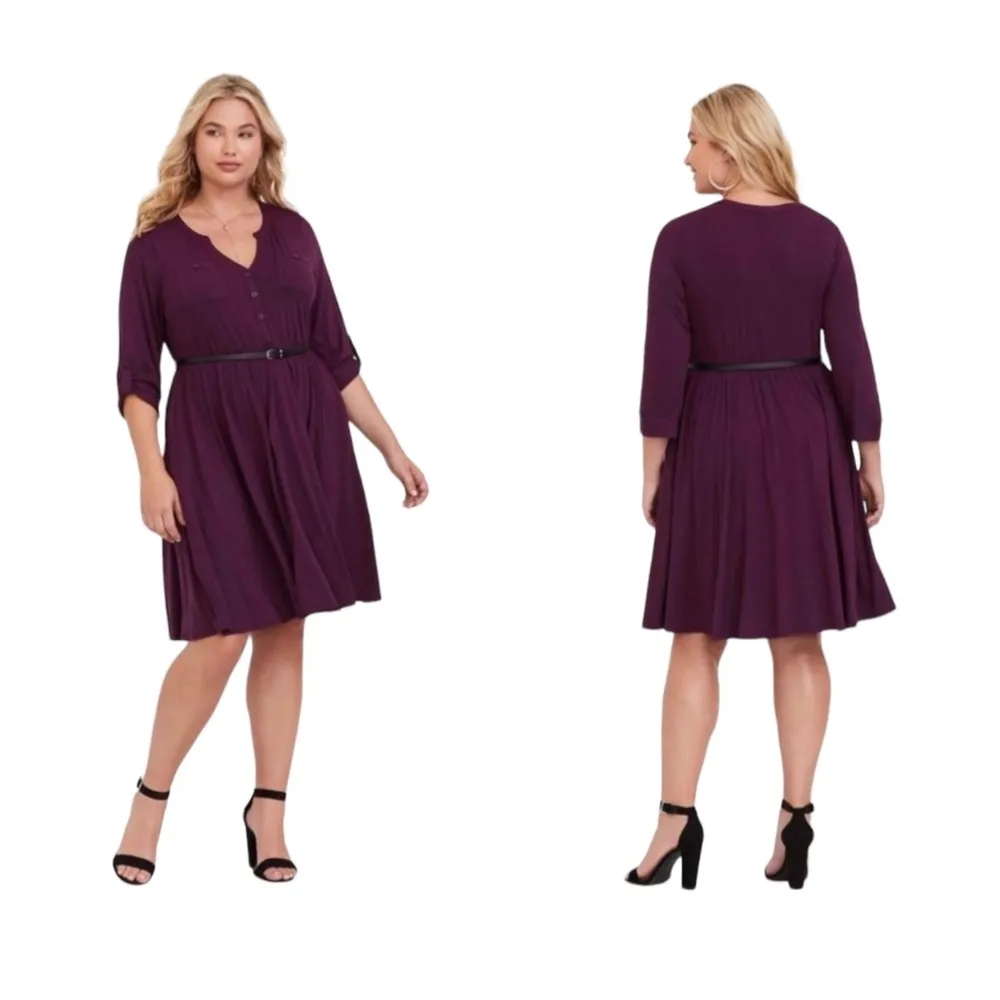 Purple Belted Jersey Stretch Shirt Dress Plus Size 3 3X 22/24 - Image 5