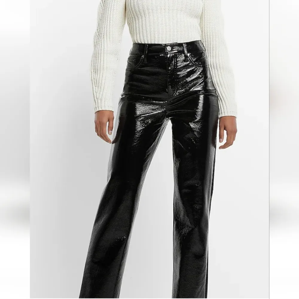 NWT Espress Super High Waisted Faux Patent Leather Modern Straight Pant Size 4S - Image 2