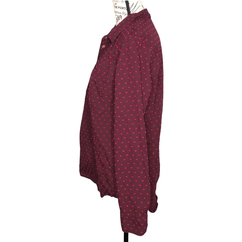 a new day LARGE Embroidery Dot Patterned Collared High Low Hem Button Up Shirt - Image 3