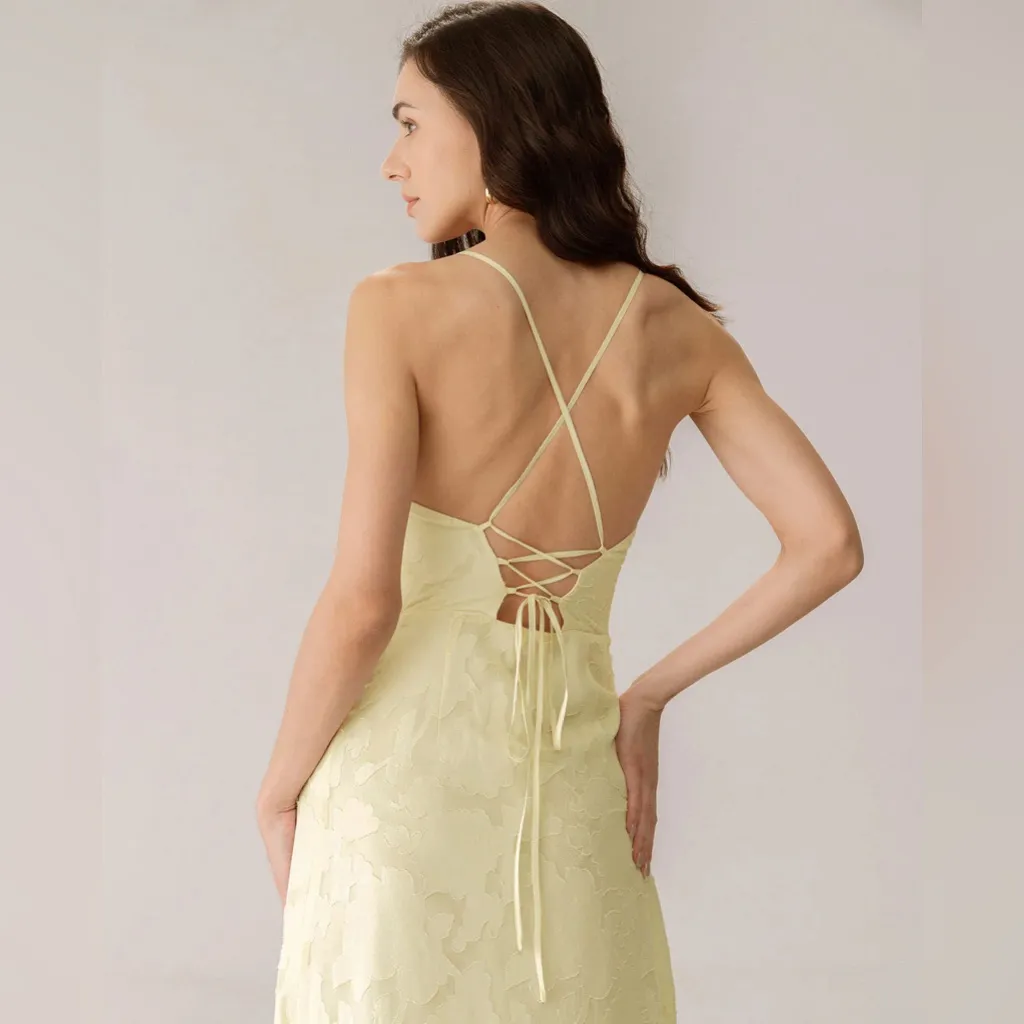 Rihoas Yellow Jacquard Corset Slip Maxi Dress Size XS - Image 6