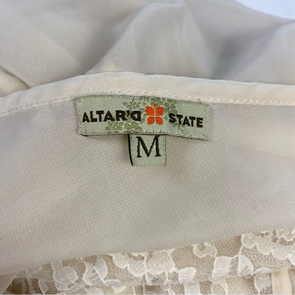 Altar'd State‎ Cream Ivory Sheer Floral Lace Top Scoop Neck Size Medium V Back - Image 6
