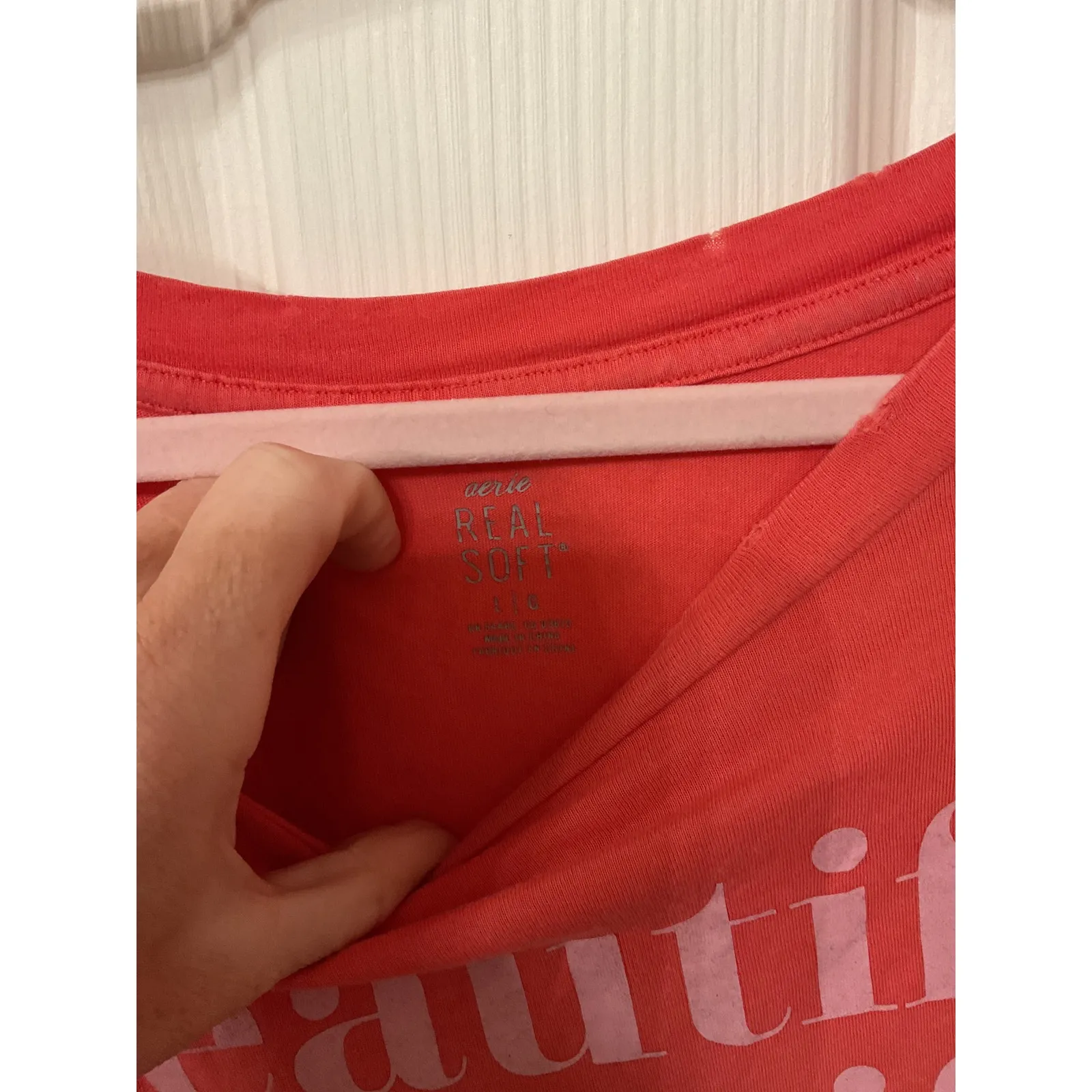 Aerie Real Soft Oversized Red Short Sleeve "Beautiful" Graphic Tee, L - Image 4
