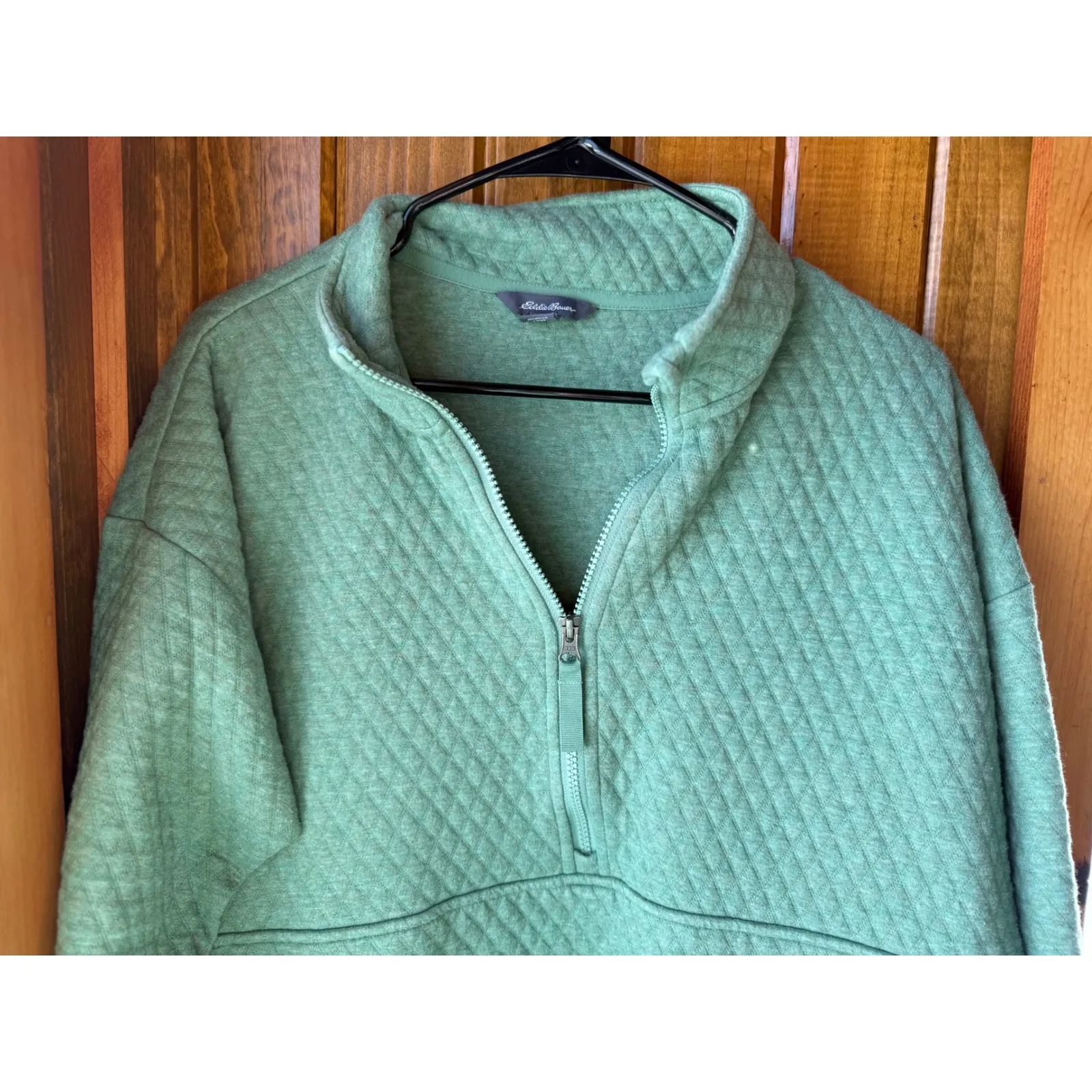 Eddie Bauer Cozy Quilted Quarter Zip Pullover Sweatshirt Women's XL Green - Image 3