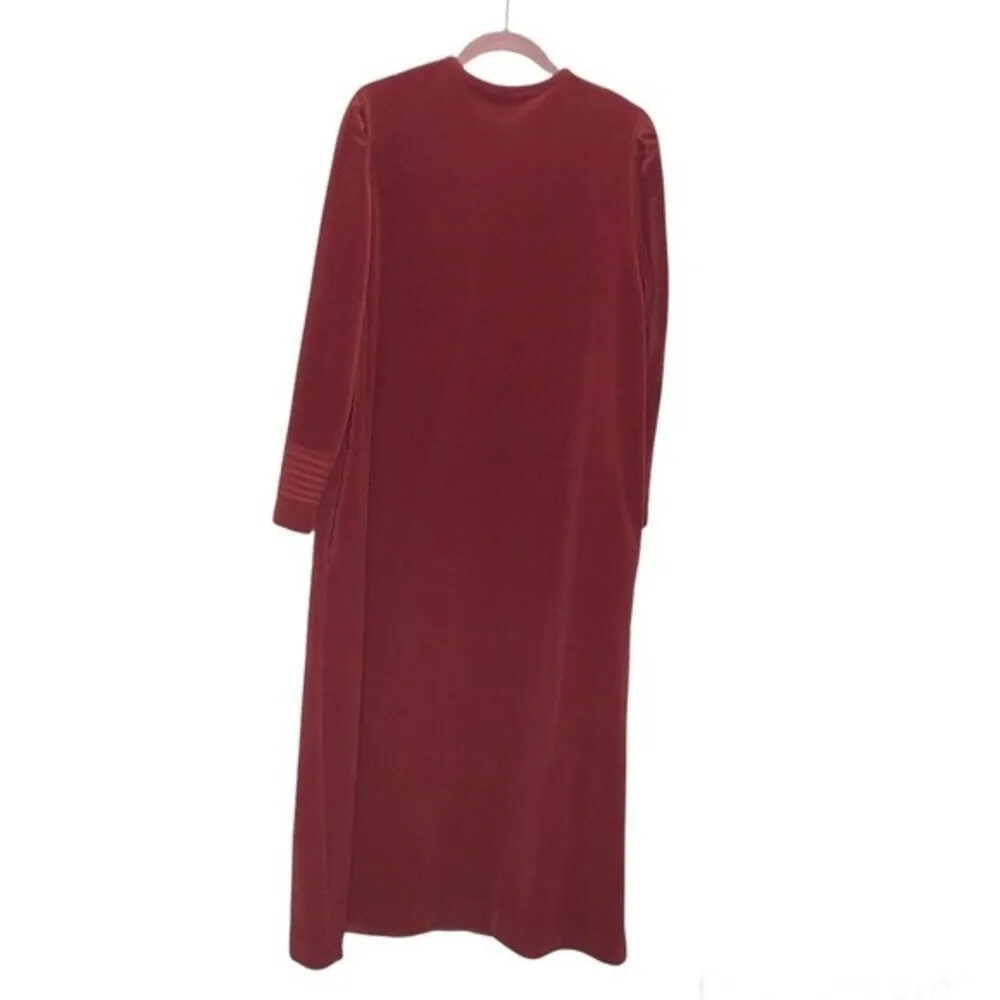 Vanity Fair Long Robe House Dress Burgundy Velour Pullover with Zipper Vintage - Image 5