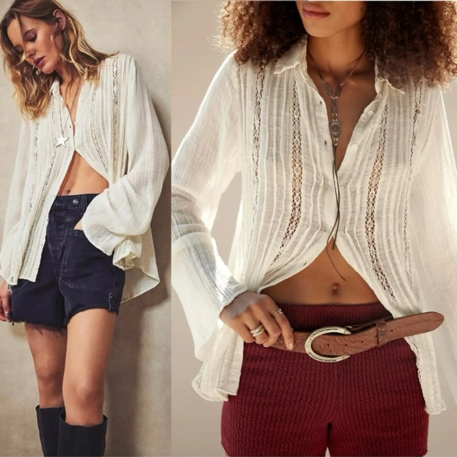 Free People FP One Mila Shirt White Ethereal Dainty Crochet Romantic Small NWT - Image 2