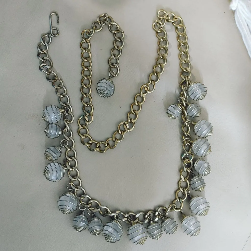 Dangle Clear Beaded Charms Gold Tone Chain Belt Vintage Versatile Adjustable - Image 8