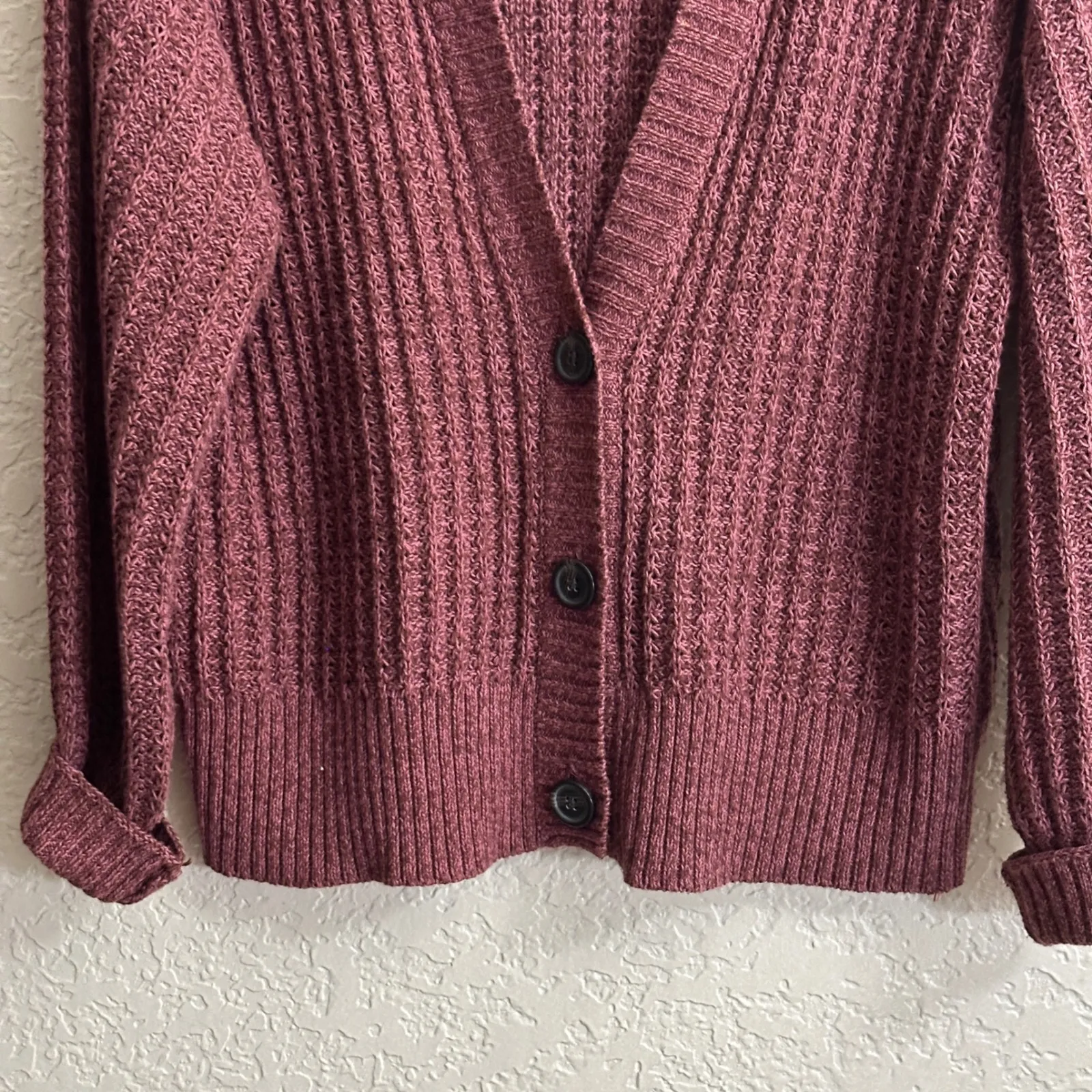 American Eagle Cardigan Burgundy Knit Button Front Long Sleeve Women Small Red - Image 4