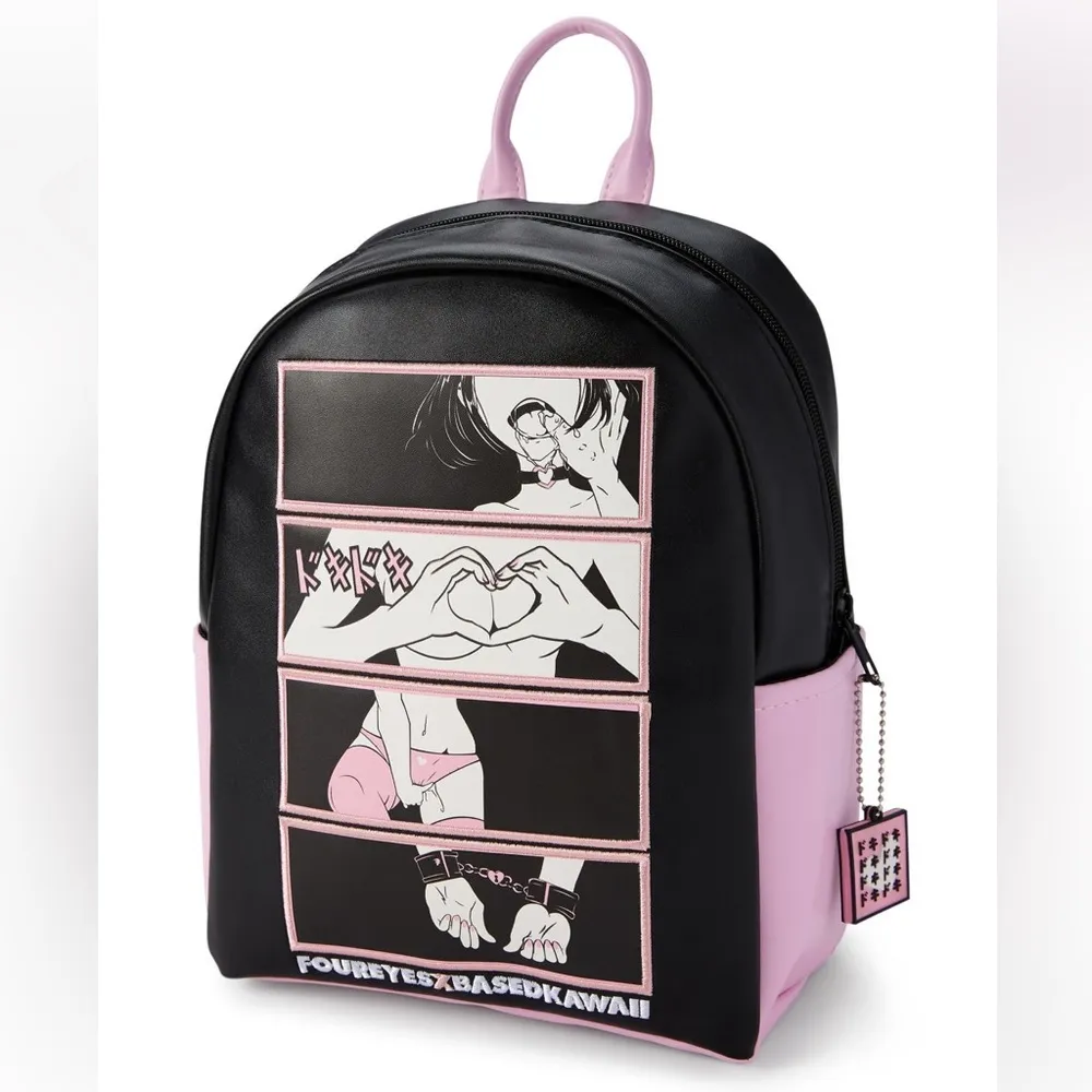 RARE iiii FourEyes x Based Kawaii Four Panel Hentai Black Pink Mini Backpack - Image 2