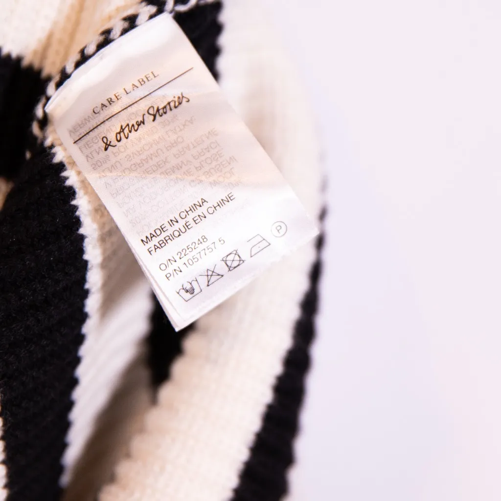 & Other Stories Cotton Wool Knit Stretch Crew Neck Stripe Print Pullover Sweater - Image 3