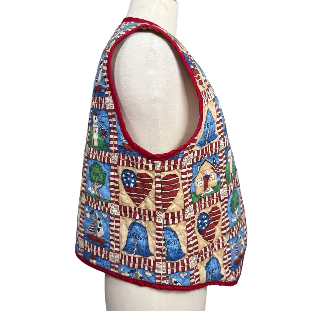Handmade Patriotic Quilted Vest Americana Print Red White Blue USA Size Large - Image 4