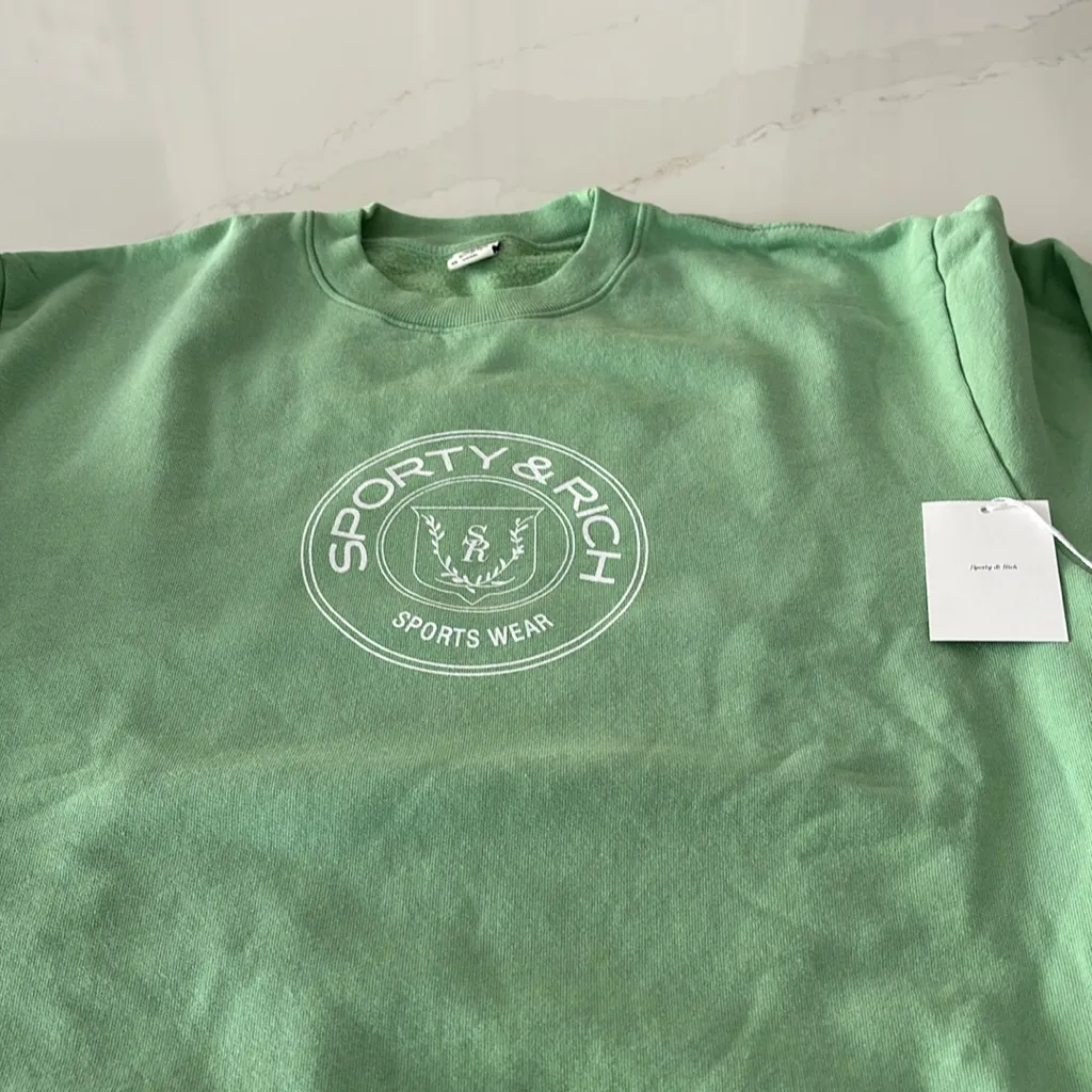 Sporty & Rich Monaco Sage Crewneck Sweatshirt Green Size XS - Image 4