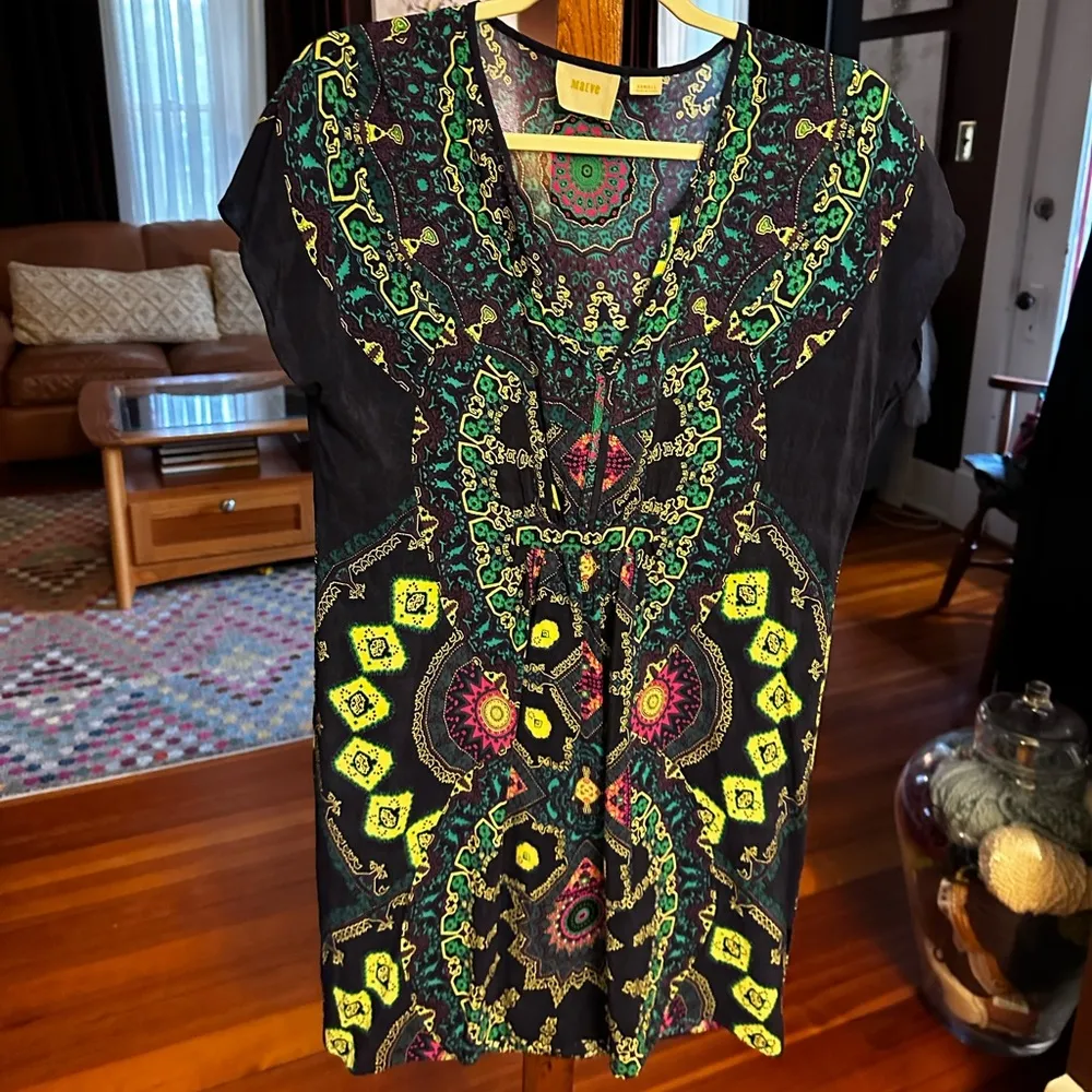 silk printed dress sz XS roomy best on 4-6 - Image 8