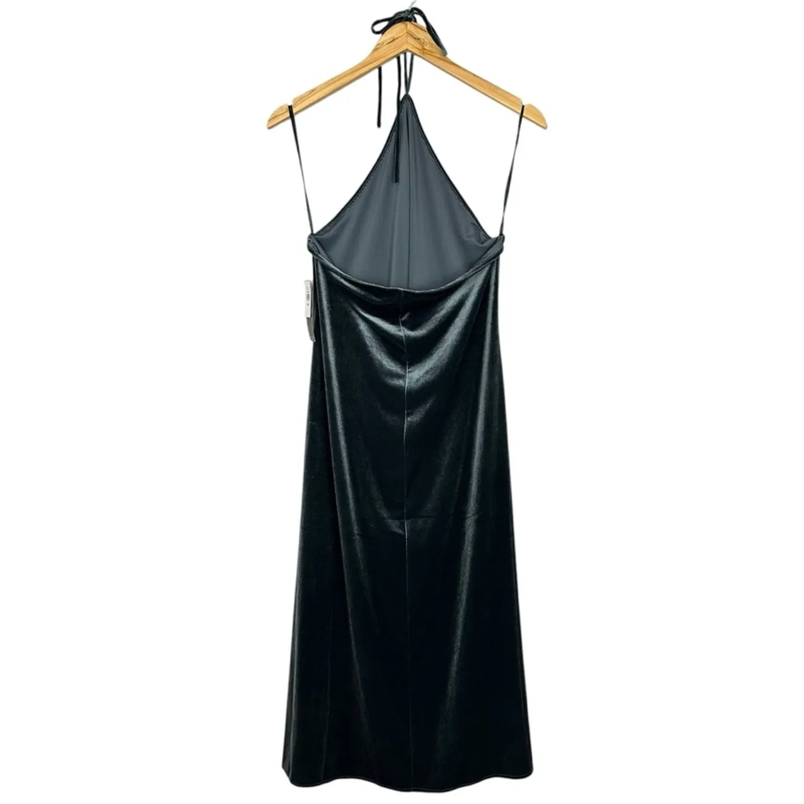 Banana Republic Velvet Midi Slit Halter Dress Orca Gray Size Large NWT Party - Image 9