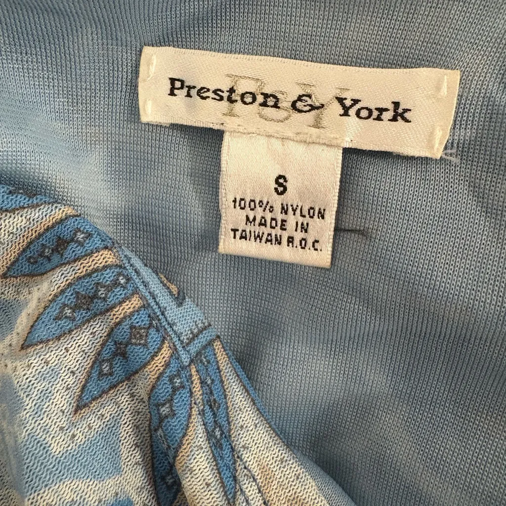 Preston & York Y2K Light Blue and Cream Paisley Blouse Size S - Image 9