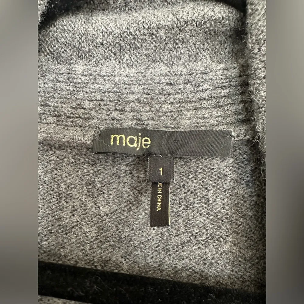 Maje gray black Leather Sleeve Cardigan wool blend Sweater size 1 / Small - Image 4