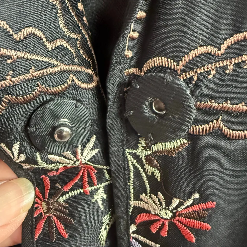 Coldwater Creek Silk Floral Embroidered Blazer Jacket Black Cottagecore M - Image 14