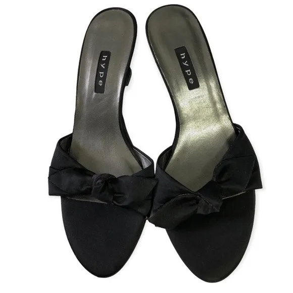 Hype Black Satin Leather Bow Front Wedge Sandal Size 7 - Image 11