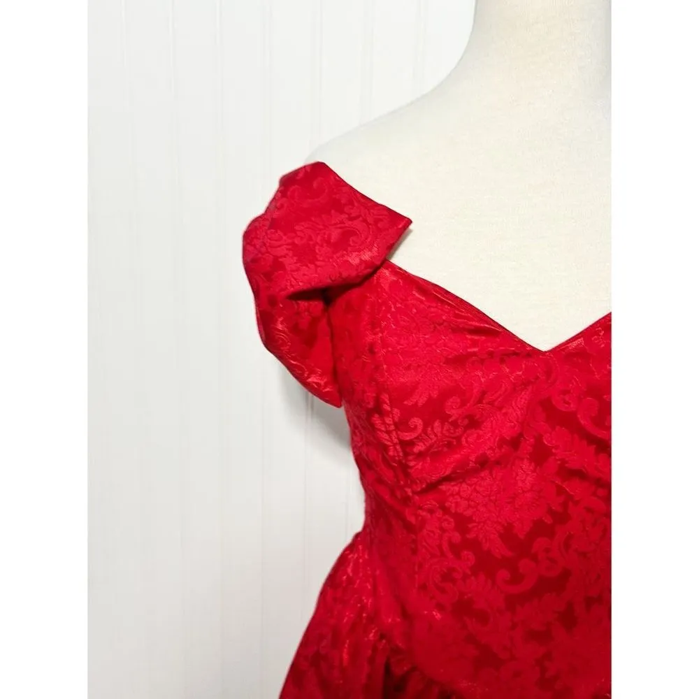 Jessica McClintock  Gunne Sax Vintage 80s Juniors Bow Tea Dress Size 9/10 Red - Image 3