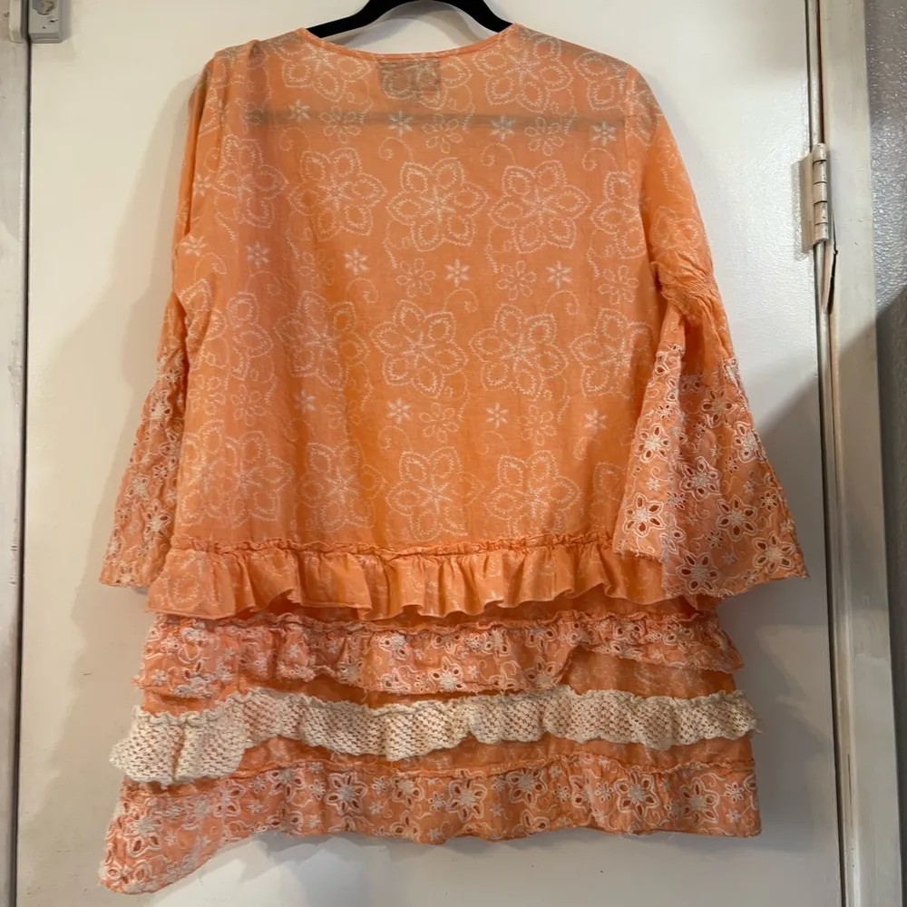 L&B Embroidered Eyelet Tiered Top Ruffle Flare Bell Sleeves XL XXL 3/4 Sleeve - Image 4