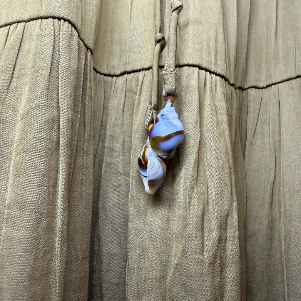 Rachel Zoe yellow gold Maxi Skirt with seashell Detail drawstring tiered peasant - Image 4