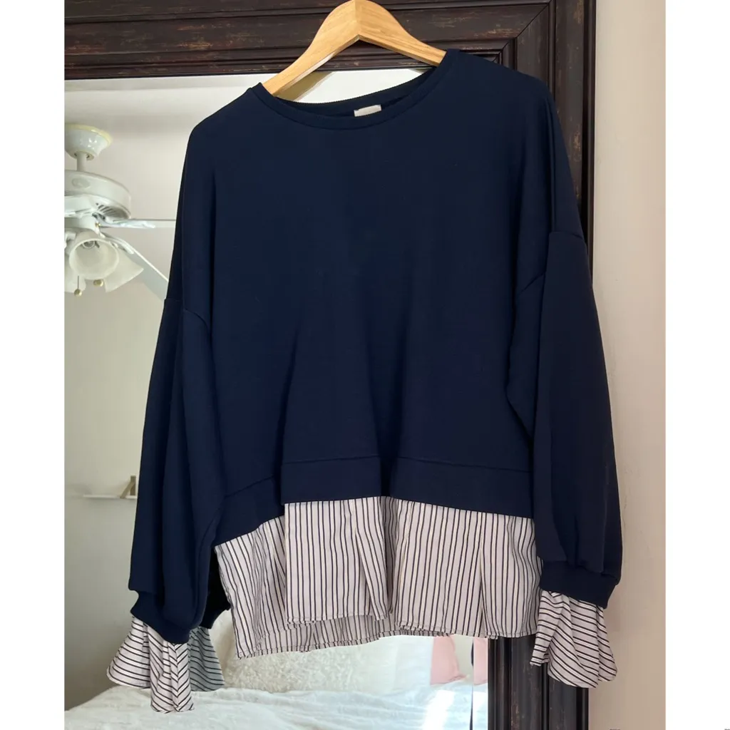 Anthropologie Maeve Striped Trim Twofer Sweatshirt Size Large NEW - Image 4