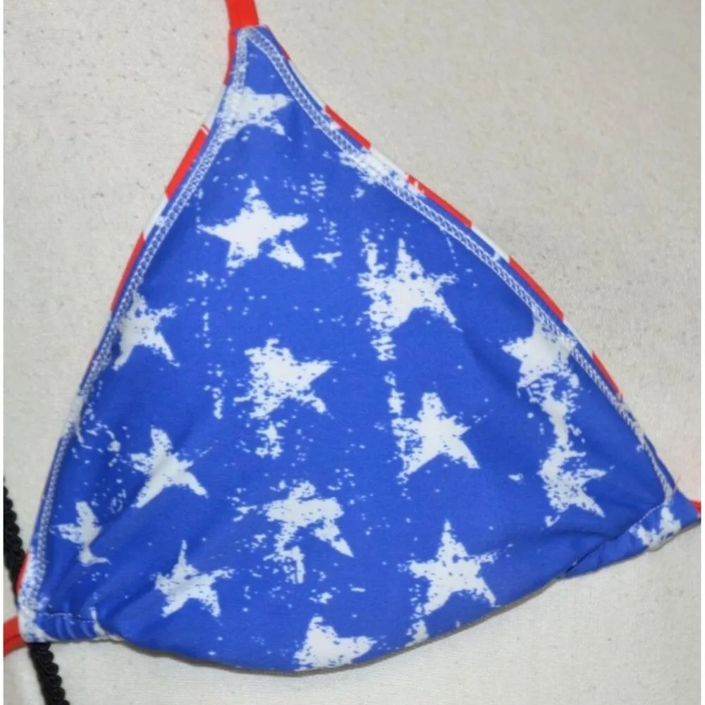 Xhilaration 2 Piece Reversible String Bikini Size L American Flag Patriotic Sexy - Image 4