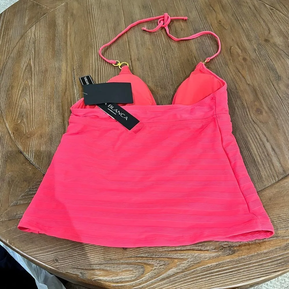 La Blanca Island Goddess Halter Tankini Swim Top Coral Size 4 Tummy Control - Image 2