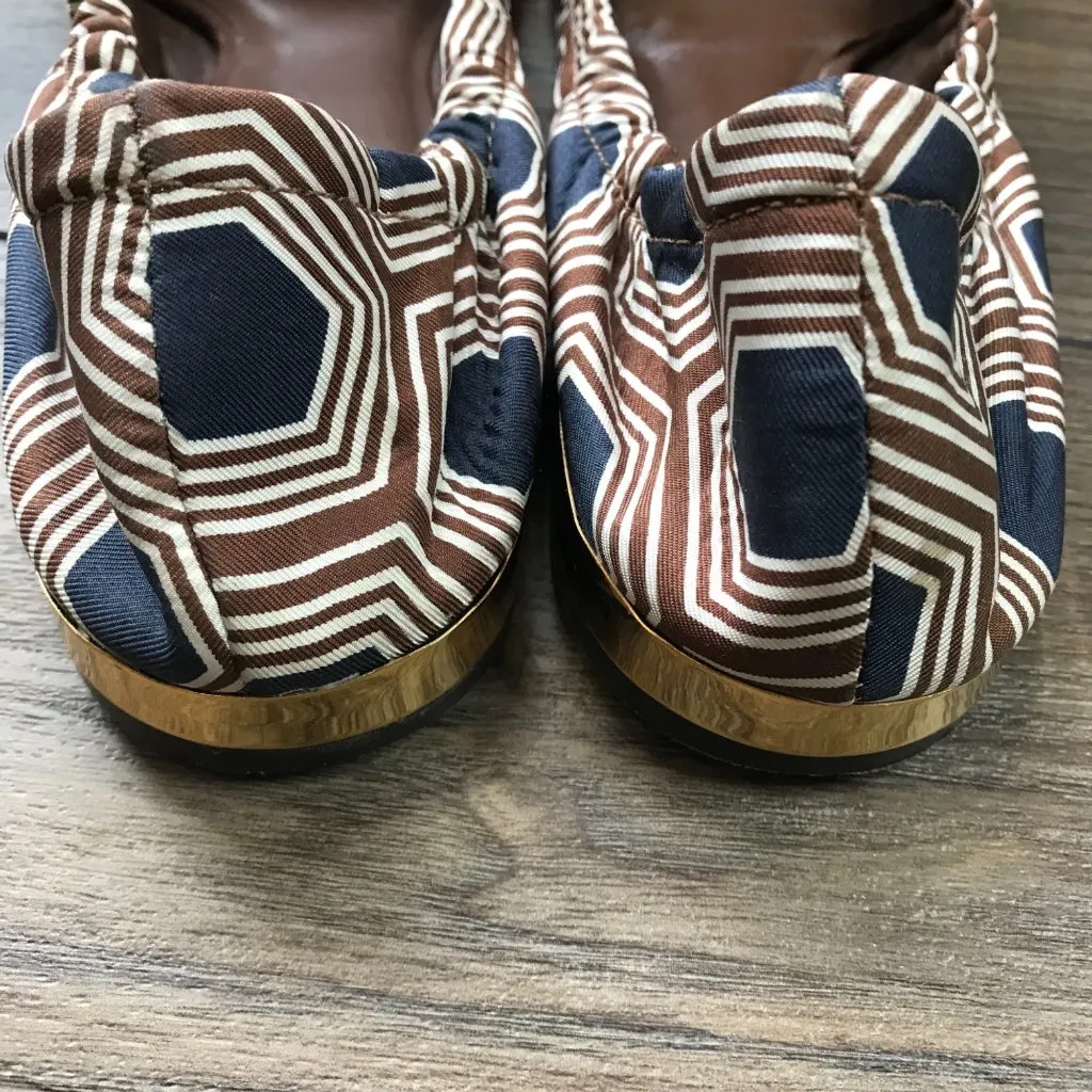 Tory Burch Geometric Ballet Flats Women's‎ Size 7B Satin Leather Slip On Shoes - Image 9