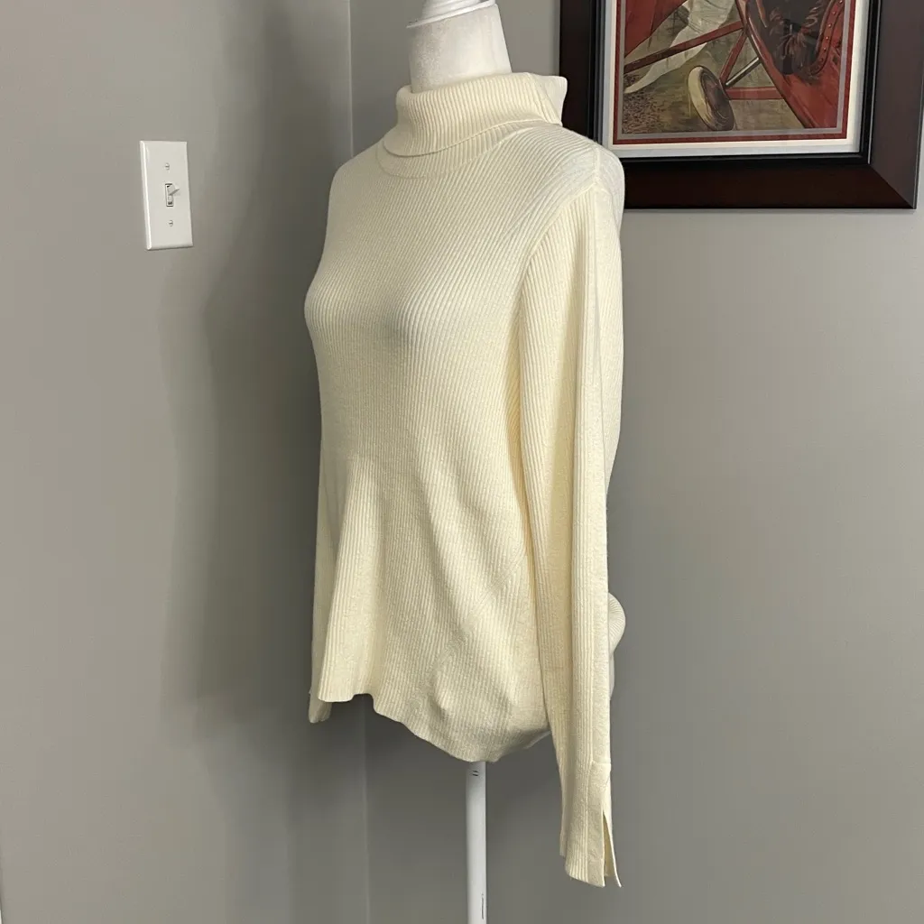 Soft Surroundings Ivory Off White Ribbed Turtleneck Sweater Womens Size Large - Image 2