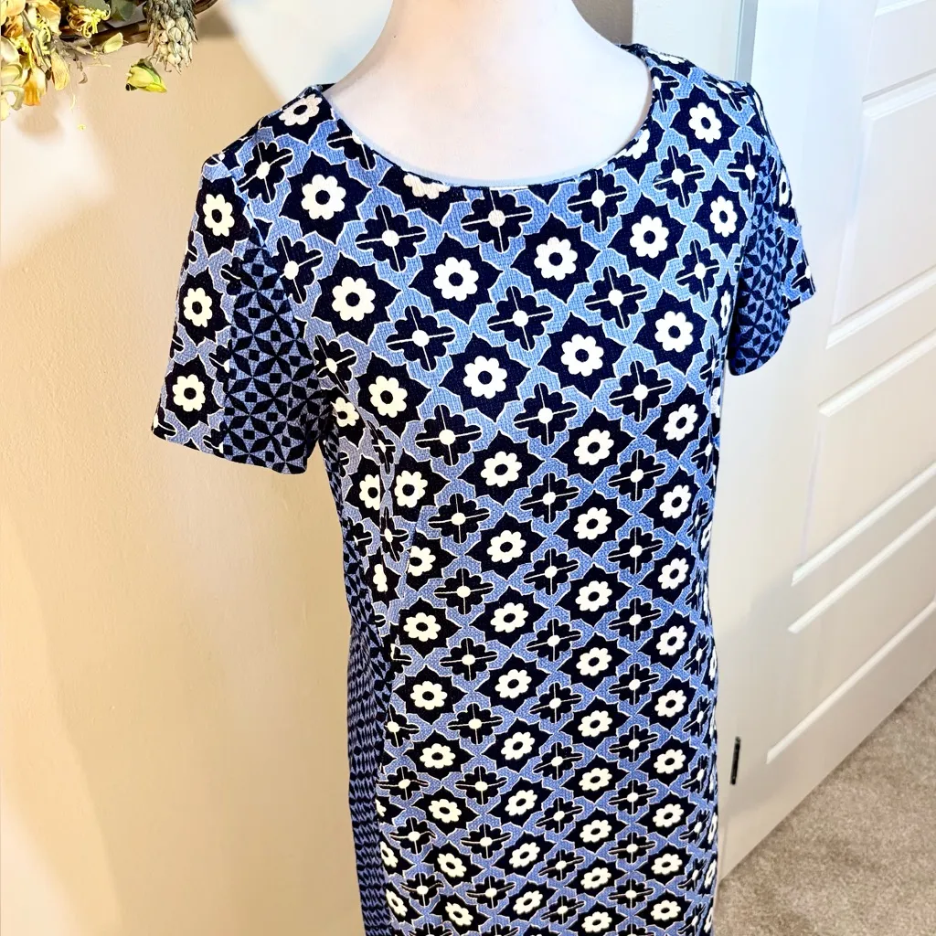 BODEN Pippa Geometric Floral Print Shift Dress Career Style w/ Pockets Sz 6 Blue - Image 3