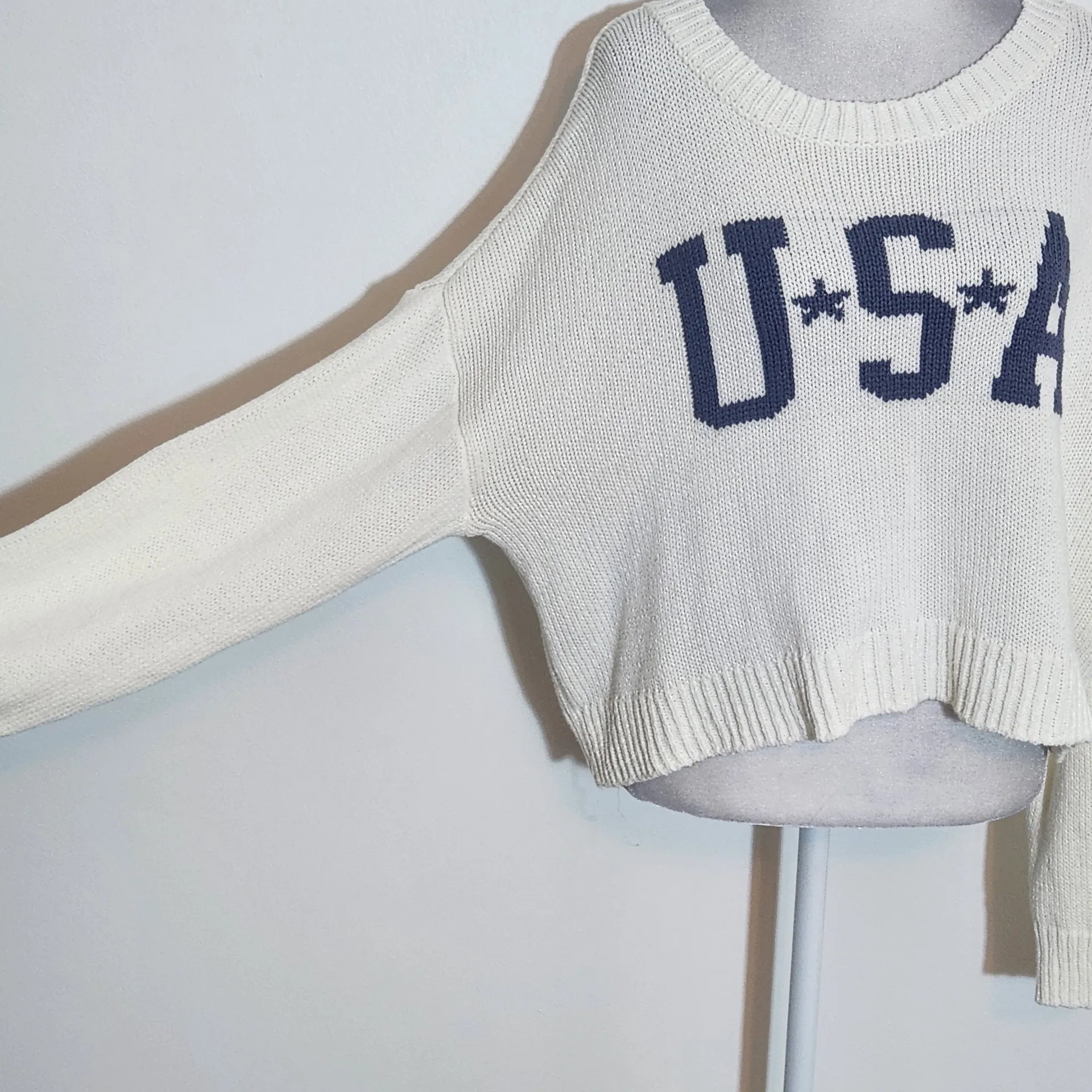 Grayson Threads USA Cream Knit Cropped Sweater Size Large Cream USA Sweater - Image 5