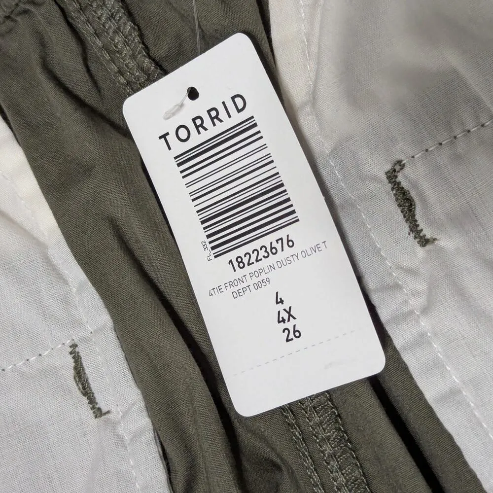 Torrid Pull On Straight Stretch Poplin Mid Rise Tie Front Pants Olive Green 4T - Image 7