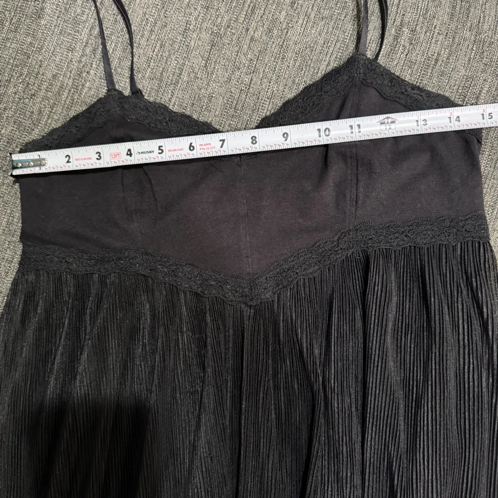 Free People Intimately Black Boho Lace Trim Pleated Babydoll Slip Dress Top Sz S - Image 7