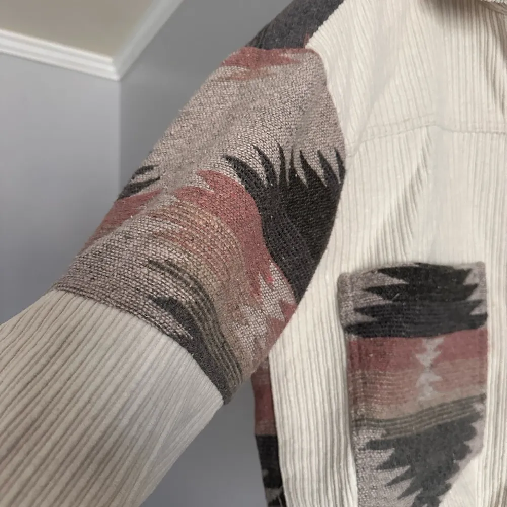 Listicle Aztec Corduroy Jacket Cream/Pink/Gray Small White - Image 3