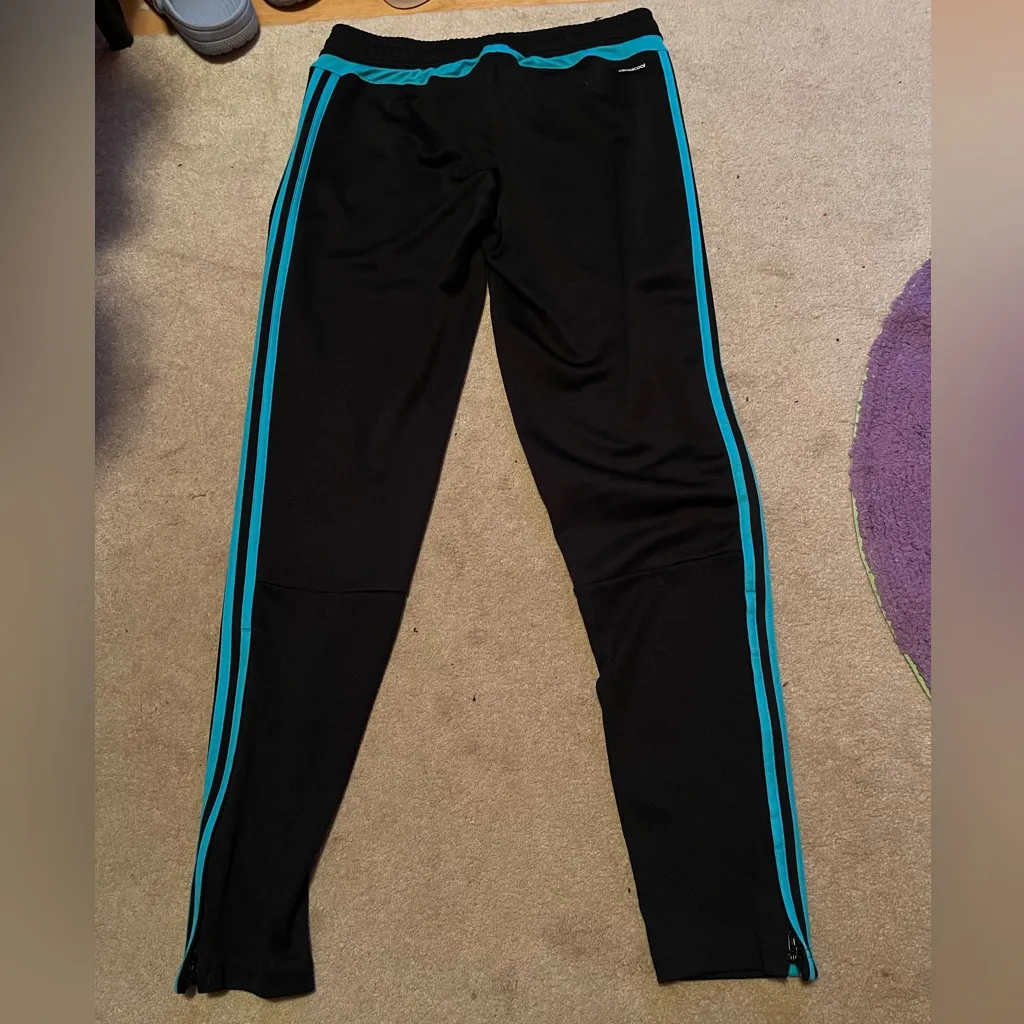 Adidas Black Joggers with Teal Accents - Image 2