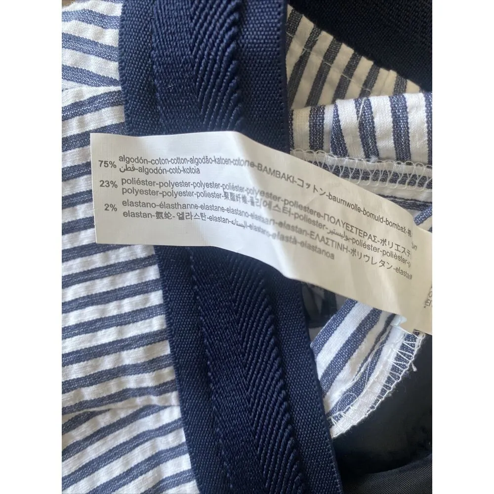 Zara Women's Medium Navy‎ Striped Seersucker Straight Leg Pants Coastal Nautical - Image 8