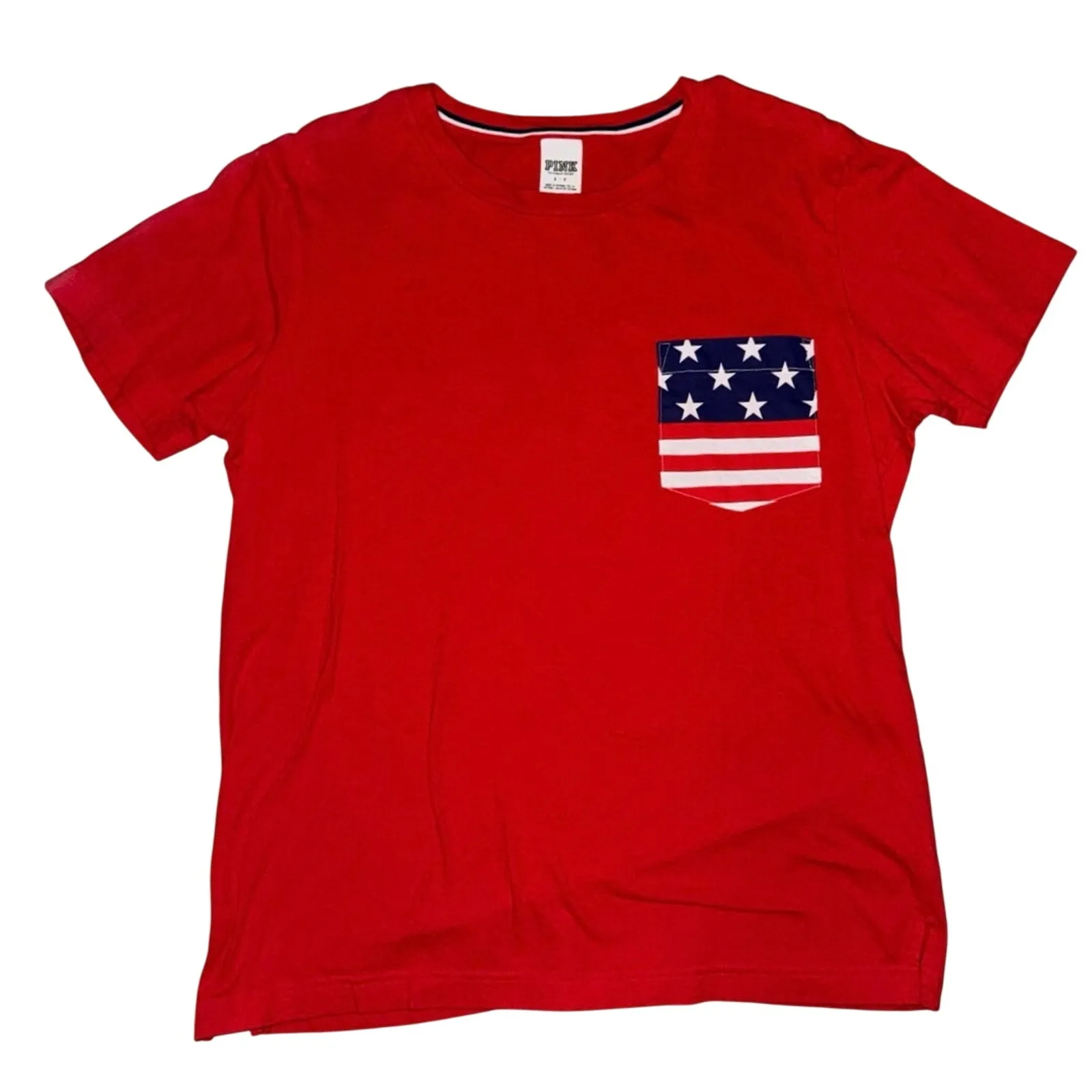 VICTORIAS SECRET PINK 2016 PATRIOTIC AMERICAN FLAG PINK CAMPUS POCKET TEE SMALL Red - Image 3