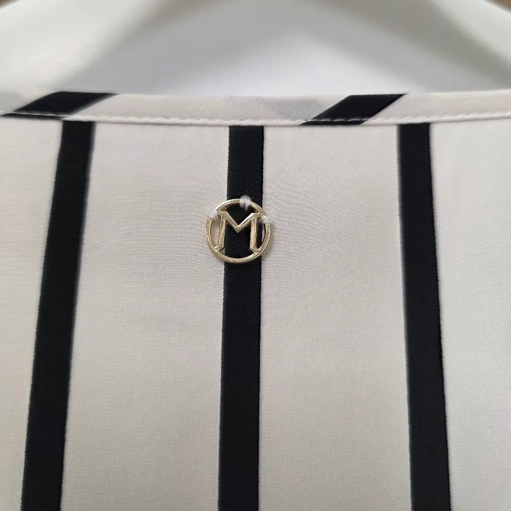 Marie Oliver Women's Mini Shift Dress 100% Silk White Black Stripe Beach Travel - Image 5