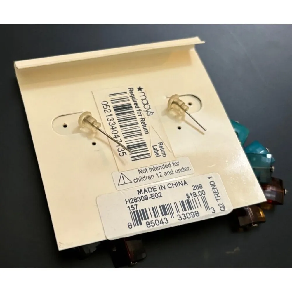 Macy's‎ Dangle Earrings Colorful Cubes Blue Brown - Image 5