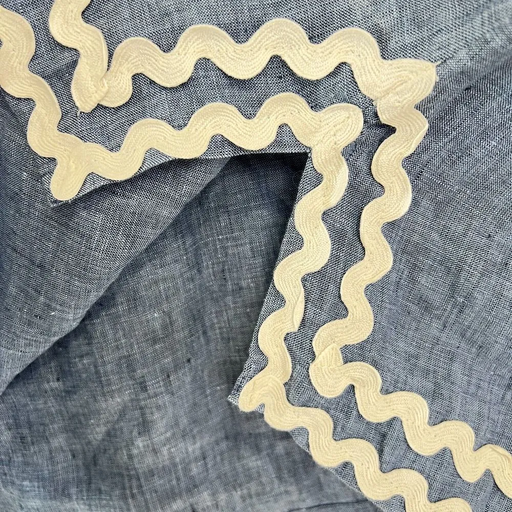 Charter Club Women Ric-Rac-Trim Linen Tunic Top Blue White Sleeveless Size Large - Image 5