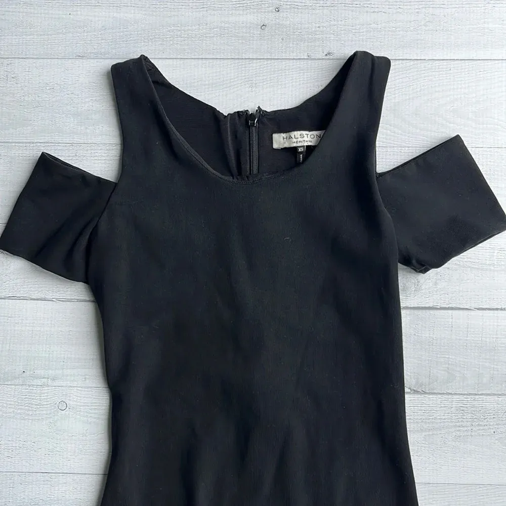 Halston Heritage Black Cut Out Sleeve Bodysuit XS - Image 2