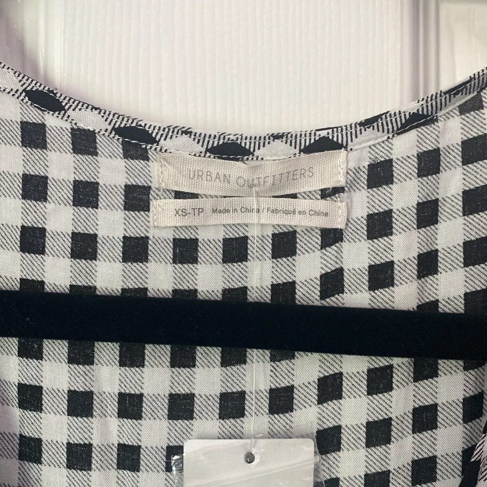 NWT Urban Outfitters Gingham Print Short Sleeve V Neck Button Down Romper - Image 2