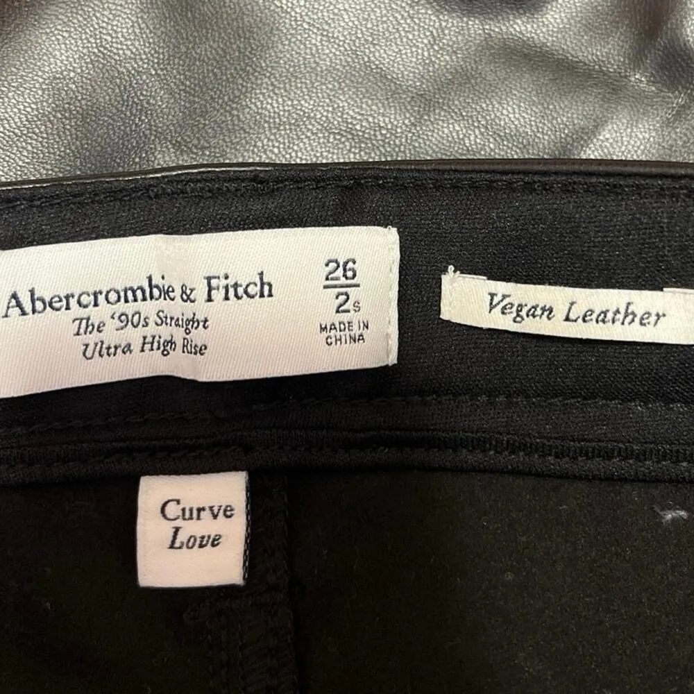 Abercrombie & Fitch NWT Black Vegan Leather 90s Straight High Rise Pants Sz 26 - Image 4