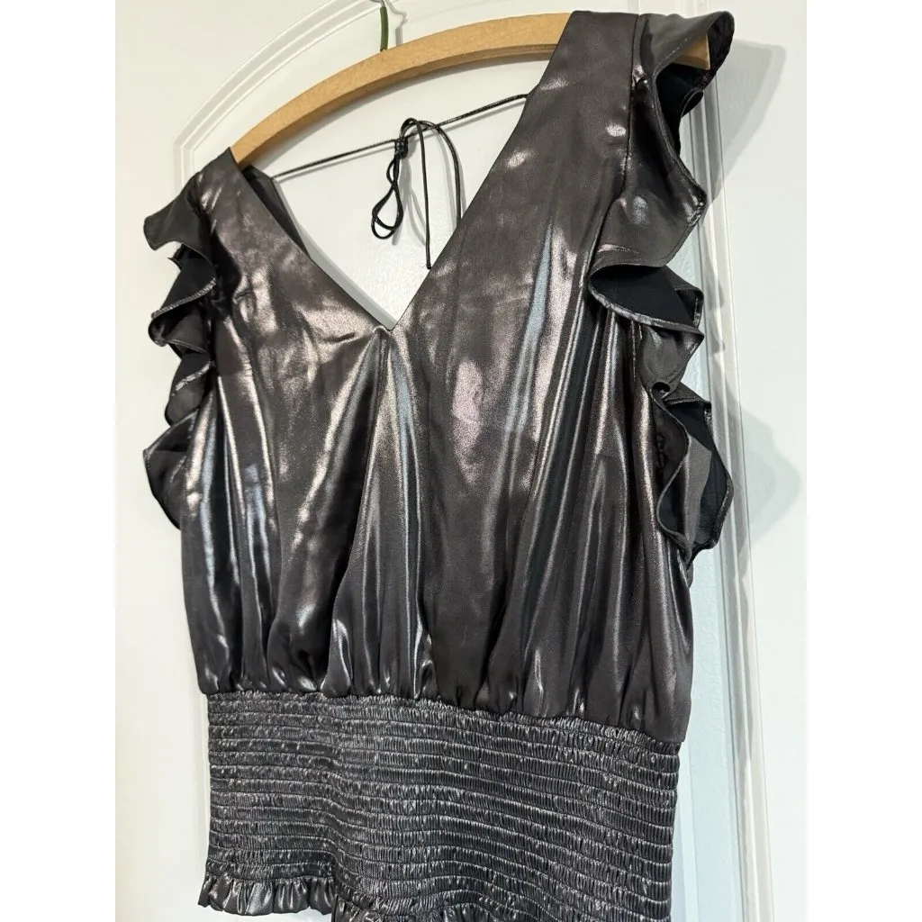 Nine West Women's‎ Sleeveless Ruffle Smocked Hem Top Blouse Size L Bronze Tied - Image 2