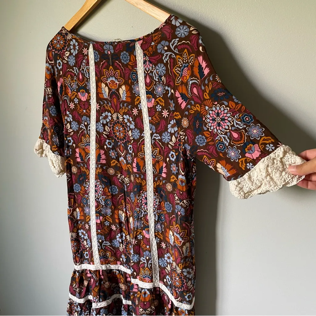 Matilda Jane Brown and Cream Floral Mini Dress Size Medium - Image 8