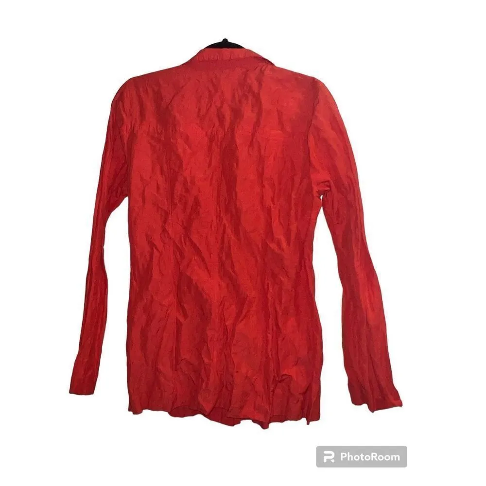 ✨Eileen Fisher Rumpled Cotton Steel RED LORY Asym Zip Sz Small Jacket✨ - Image 9