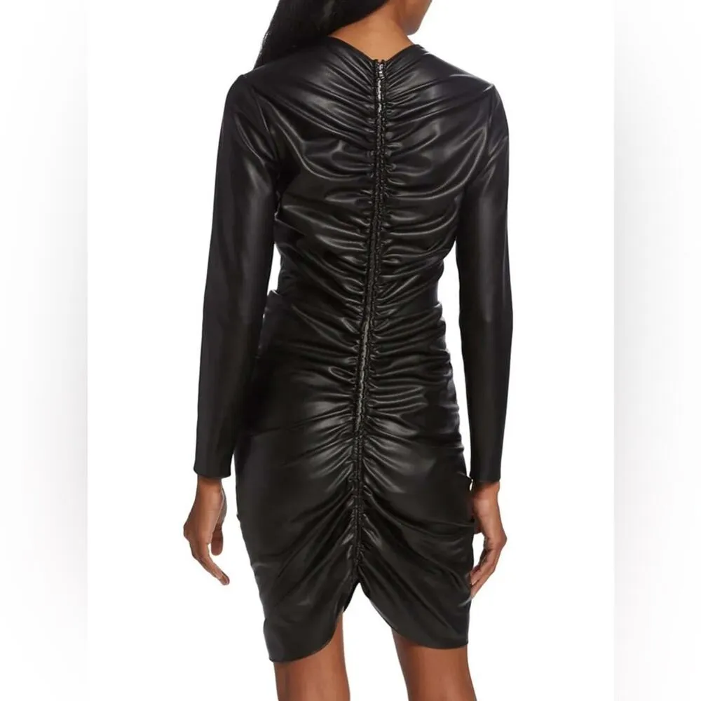 Veronica Beard Bernadette Black Faux Leather Long Sleeve Mini Dress 2 - Image 8