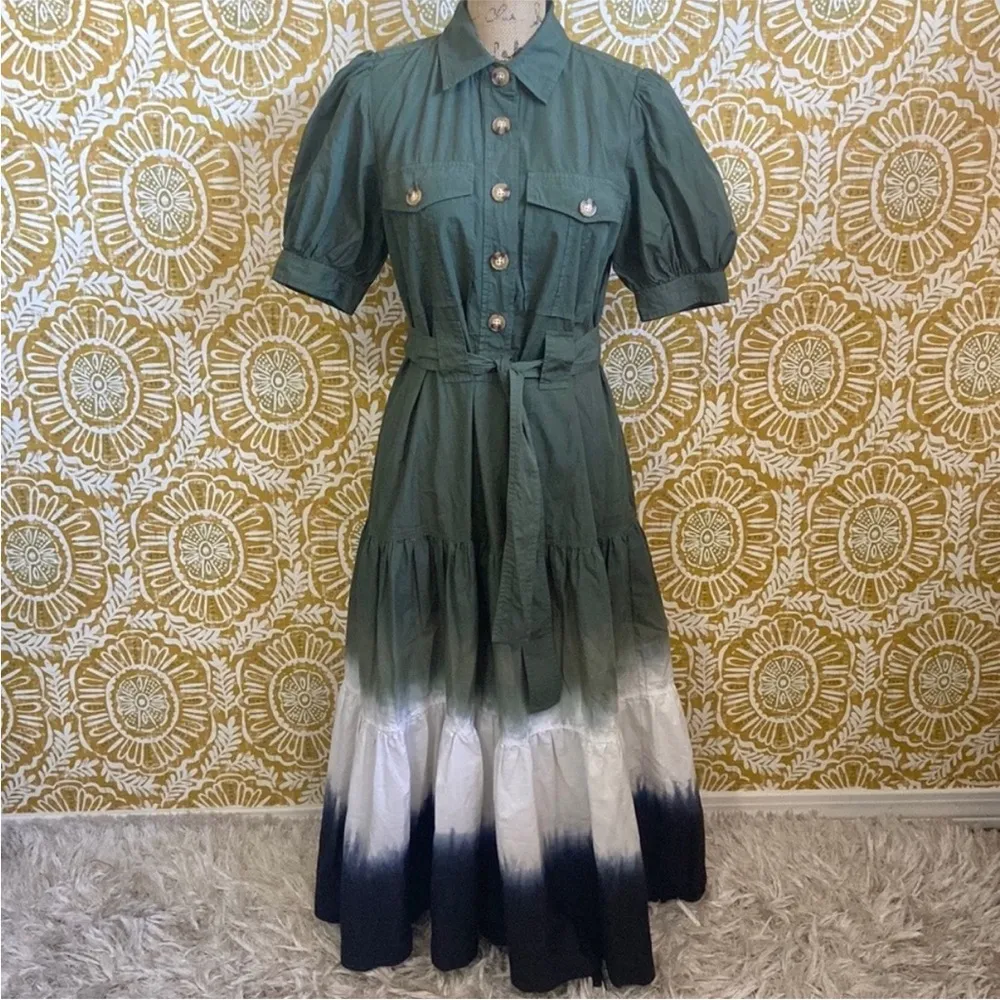 Derek Lam 10 Crosby Buffy Utility Midi Maxi Dress In Loden Tie Dye Ombré Size 12 - Image 11