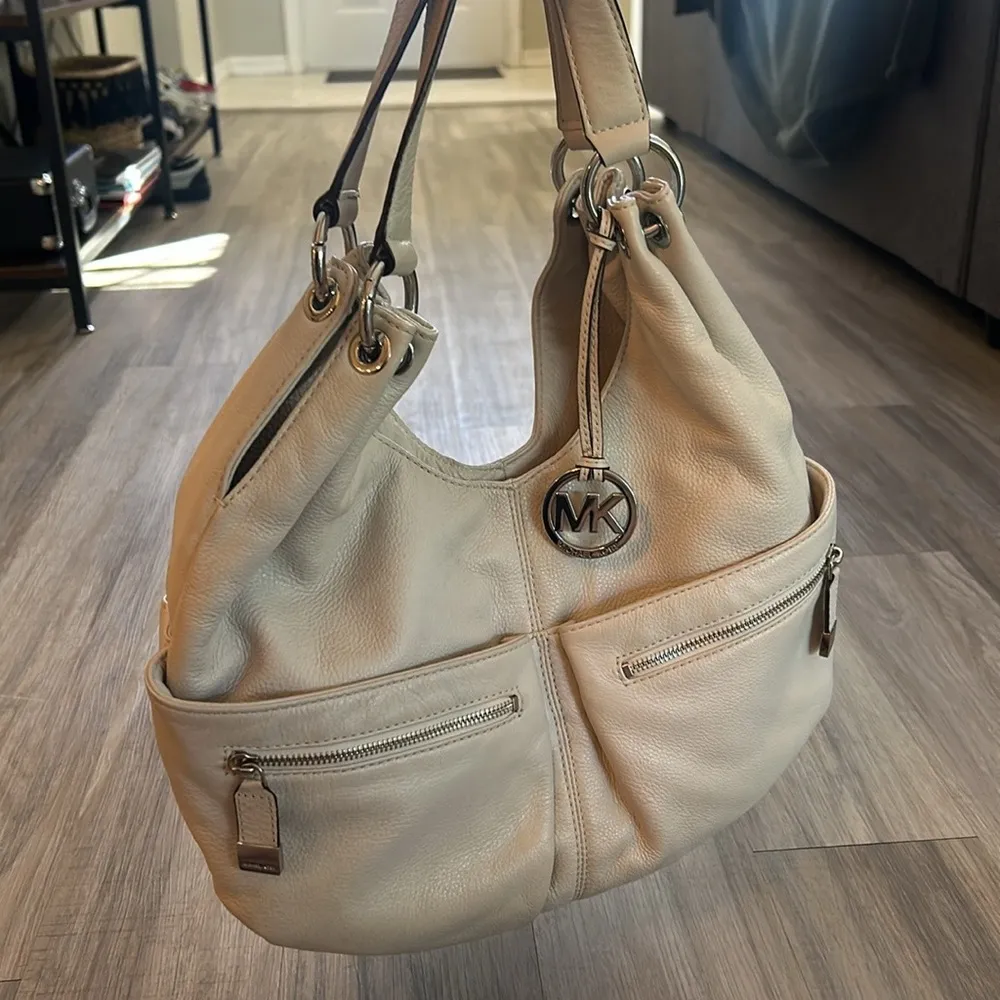 Shoulder Bag Leather Hobo Slouchy Off White Color Handbag - Image 5